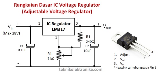 Rangkaian IC Adjustable Voltage Regulator