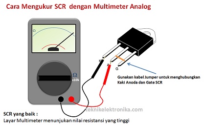 Cara Mengukur SCR dengan Multimeter Analog (Menghubungkan kaki Anoda dan Gate SCR)