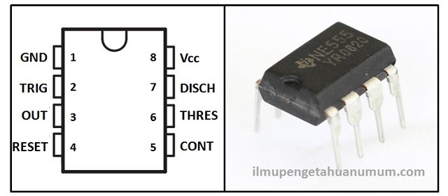 Mengenal IC 555 (IC Timer) dan Konfigurasi kaki IC 555