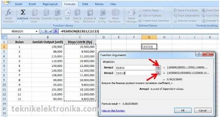 Cara Menghitung Koefisien Korelasi dengan Functions Argumen Pearson di Microsoft Excel