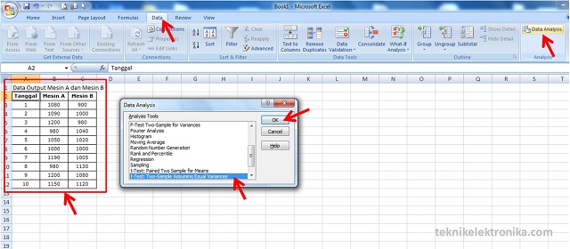 Cara Uji Hipotesis t-test dengan menggunakan microsoft Excel
