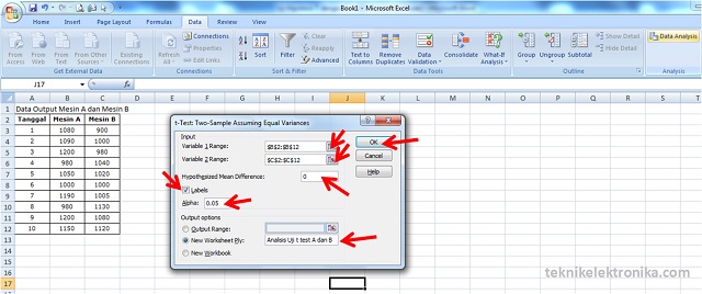 Langkah-langkah Uji Hipotesis t-test dengan menggunakan microsoft Excel