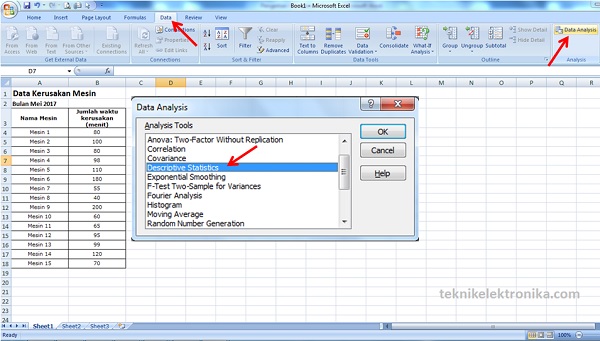 Menu Analisis Statistik Deskriptif di Toolpak Microsoft Excel
